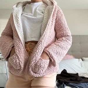 Reversible teddy jacket. Pink and white. great condition.